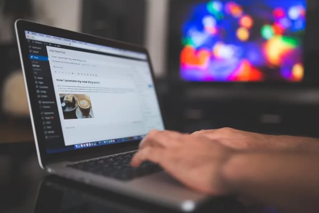 This image shows somone creating an SEO content strategy on their laptop.